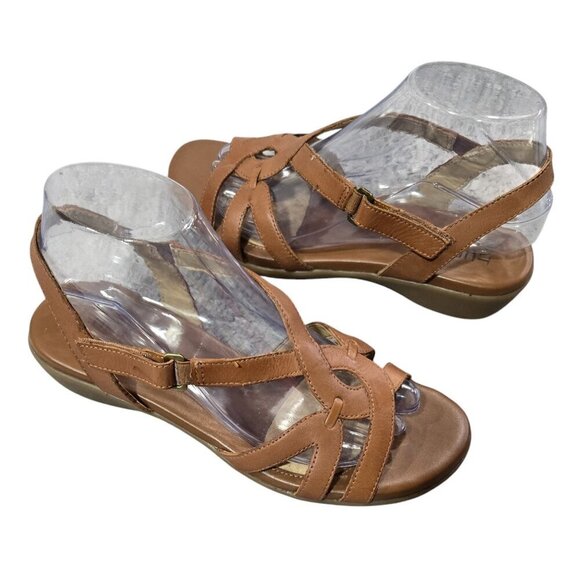 Naturalizer Brown Leather Adjustable Velcro Sandals Strappy Beachy Boho - Picture 1 of 12